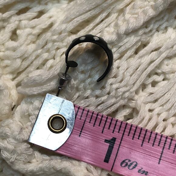 Black & White Textured Bump Polka-Dot Crescent Shaped Earrings - Picture 7 of 7